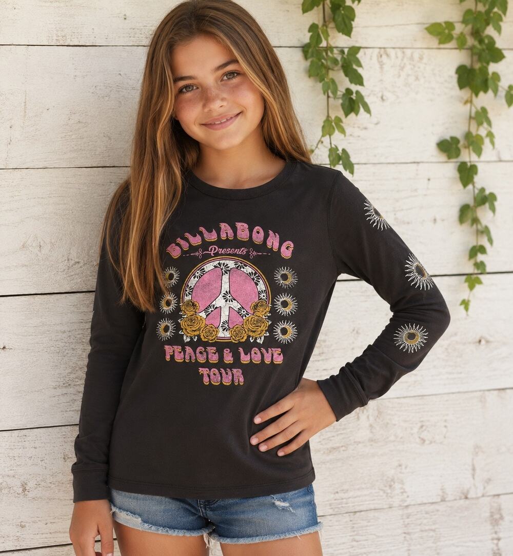 Billabong Girls Long Sleeve Graphic T Shirt XS 6 Peace Be The Journey NWT Boho